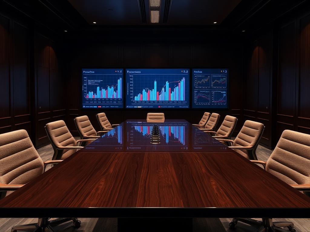 Executive boardroom with financial dashboards used for cannabis CFO advisory in Troy, Michigan